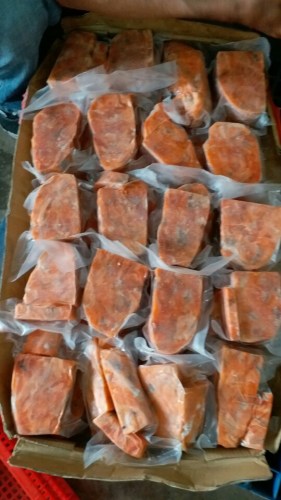Shredded frozen salmon